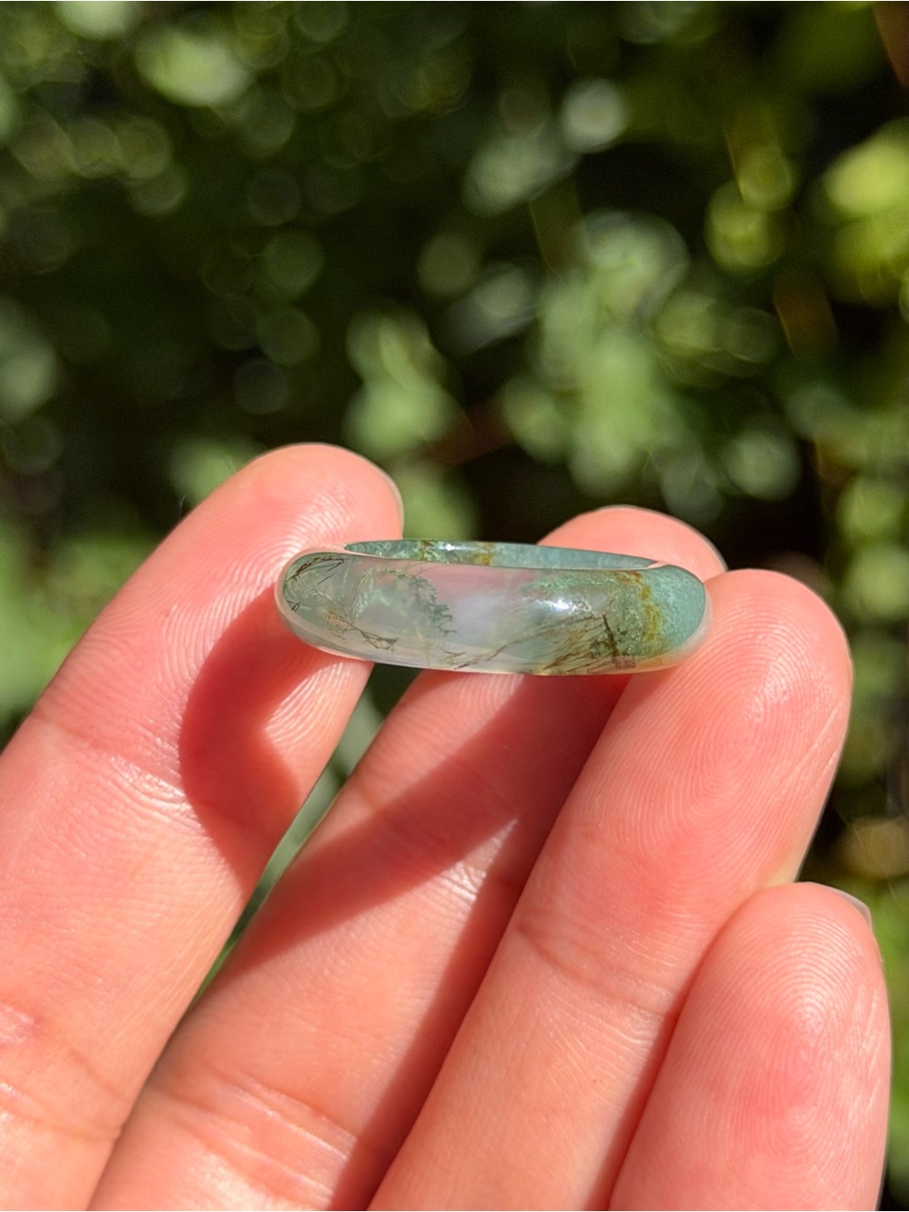 Handcrafted Moss Agate Dome Ring — Green Gemstone Band Palo